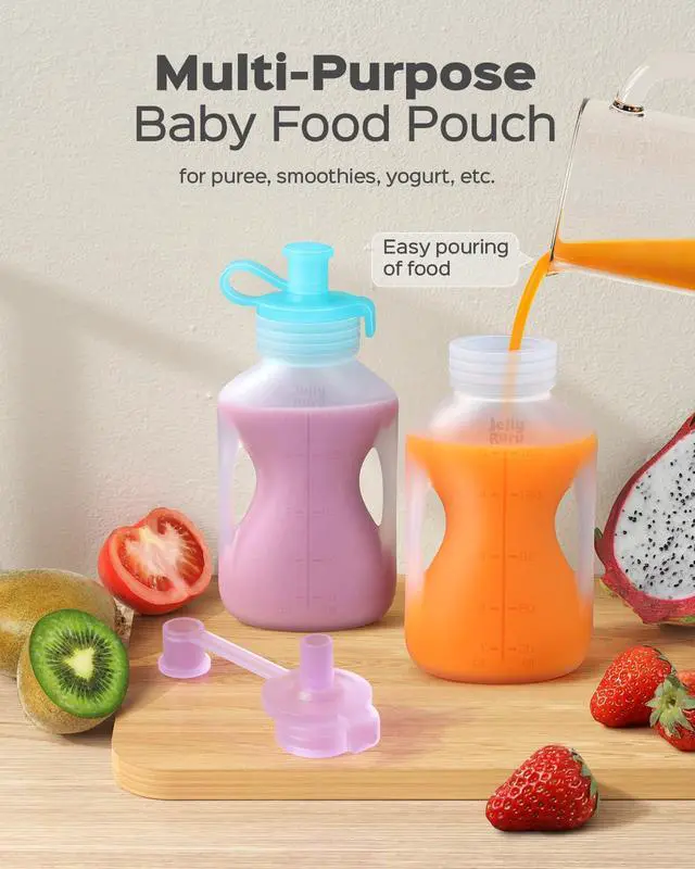 Alt view image 6 of 7 - Silicone Reusable Baby Food Pouches with Straws, 2 Pack Leakproof Refillable Squeeze Pouches, Dishwasher, Freezer, Microwave Safe, 5OZ Baby Food Storage for Homemade Puree, Yogurt