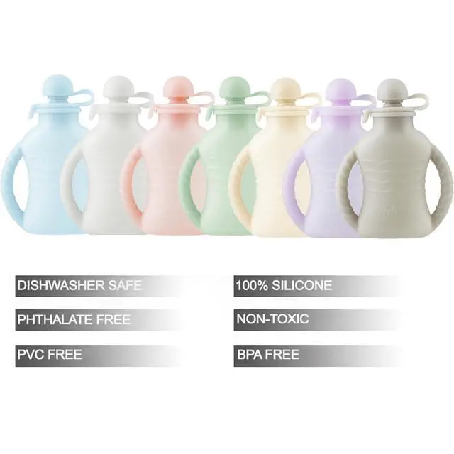 Alt view image 3 of 7 - 7-Pack Reusable Silicone Baby Food Pouches with Handles, 4oz Refillable Portable Pouches for Toddlers & Infants, BPA-Free Self-Feeding Yogurt & Smoothie Bags, Includes 2 Funnels