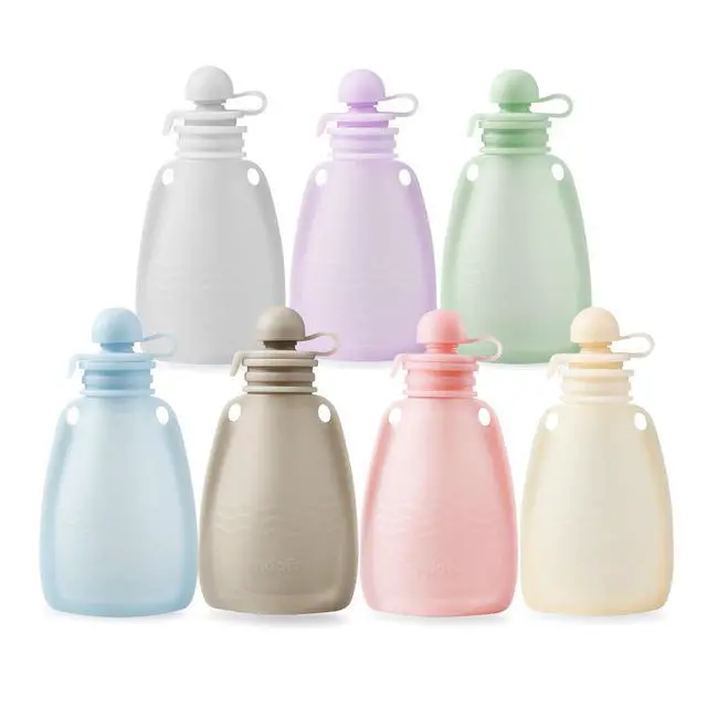 Alt view image 7 of 7 - Reusable Silicone Baby Food Pouches, 7 Pack Squeeze Pouches for Toddler Kids, BPA-Free Silicone Refillable Baby Food Storage, 5 oz /150 ml