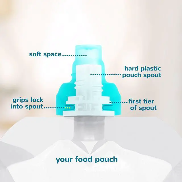 Alt view image 3 of 7 - SoftSip Food Pouch Top | Baby Led Weaning | No Spill Flow Control Valve, Protects Childs Mouth, 100% Silicone, BPA Free | Swirl Colors, 4 CT
