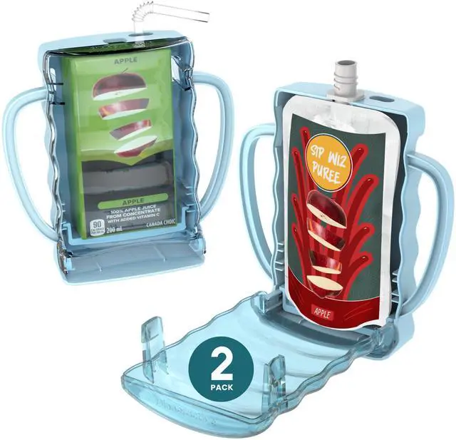 Main image of Sip Wiz - Baby Pouch Holder No Squeeze Pouch Food Pouches & Juice Box Holder - Anti-Squeeze Yogurt Pouch Reusable Toddler Essentials 2 Pack