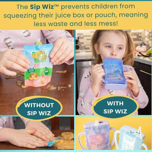 Alt view image 2 of 7 - Sip Wiz - Baby Pouch Holder No Squeeze Pouch Food Pouches & Juice Box Holder - Anti-Squeeze Yogurt Pouch Reusable Toddler Essentials 2 Pack