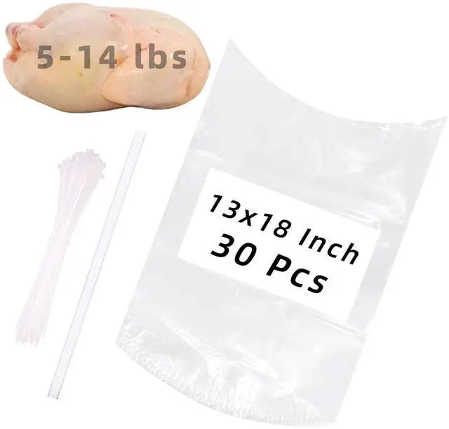 Main image of Poultry Shrink Bags,30 Pack 13x18Inches Clear Poultry Heat Shrink Wrap Freezer With 30 Zip Ties,a Silicone Straw for Chickens,Rabbits