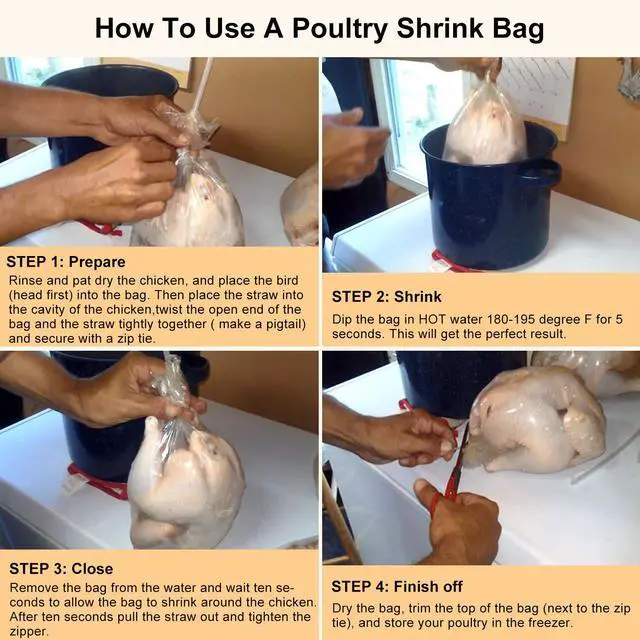 Alt view image 5 of 7 - Poultry Shrink Bags,30 Pack 13x18Inches Clear Poultry Heat Shrink Wrap Freezer With 30 Zip Ties,a Silicone Straw for Chickens,Rabbits