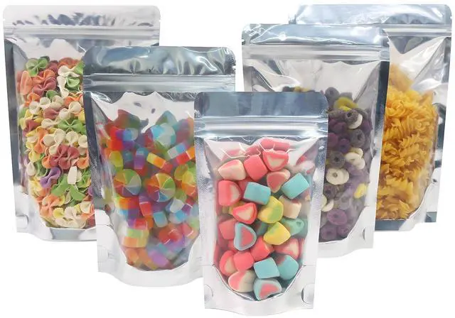 Main image of Mylar Bags for Food Storage 100 Pcs Aluminum foil Stand-Up Bag with Clear Front Window Resealable Bags for Small Business Disposable 4.7x7 Inch