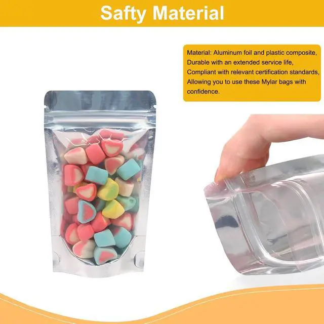 Alt view image 3 of 7 - Mylar Bags for Food Storage 100 Pcs Aluminum foil Stand-Up Bag with Clear Front Window Resealable Bags for Small Business Disposable 4.7x7 Inch