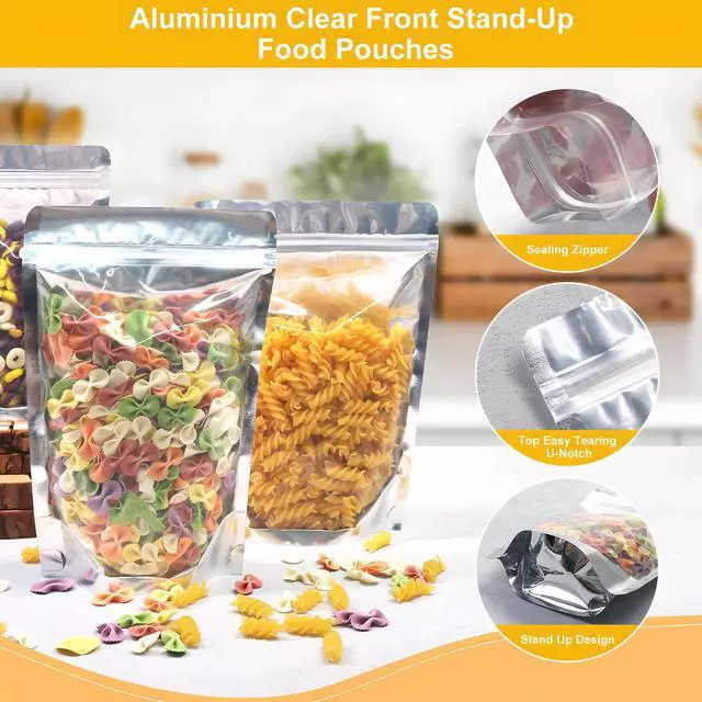 Alt view image 4 of 7 - Mylar Bags for Food Storage 100 Pcs Aluminum foil Stand-Up Bag with Clear Front Window Resealable Bags for Small Business Disposable 4.7x7 Inch
