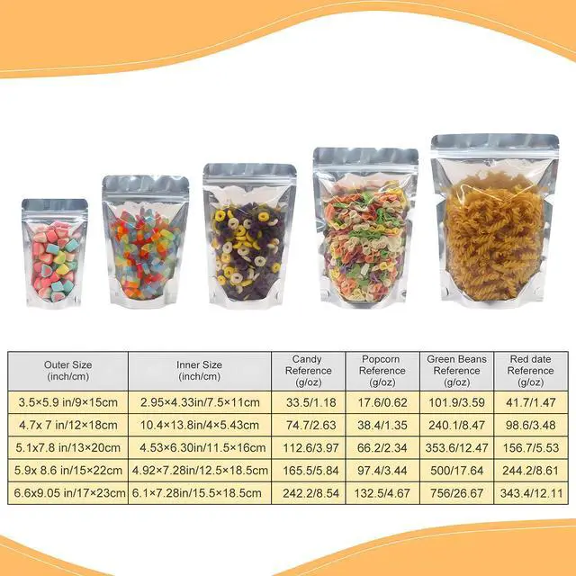 Alt view image 5 of 7 - Mylar Bags for Food Storage 100 Pcs Aluminum foil Stand-Up Bag with Clear Front Window Resealable Bags for Small Business Disposable 4.7x7 Inch