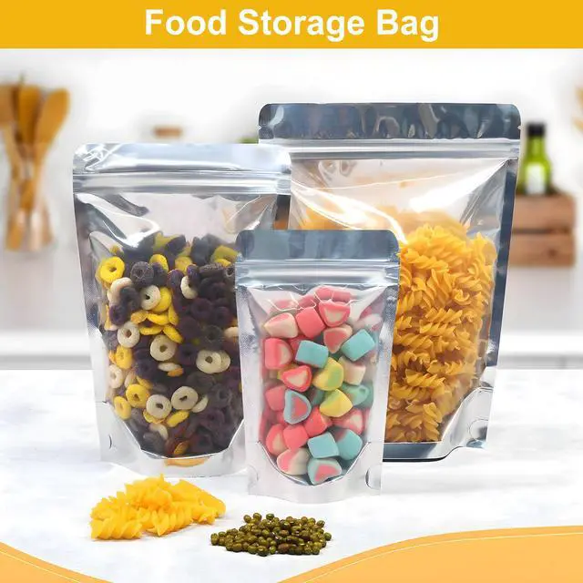 Alt view image 6 of 7 - Mylar Bags for Food Storage 100 Pcs Aluminum foil Stand-Up Bag with Clear Front Window Resealable Bags for Small Business Disposable 4.7x7 Inch