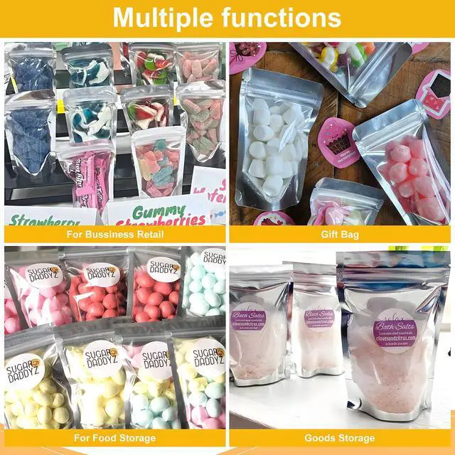Alt view image 7 of 7 - Mylar Bags for Food Storage 100 Pcs Aluminum foil Stand-Up Bag with Clear Front Window Resealable Bags for Small Business Disposable 4.7x7 Inch