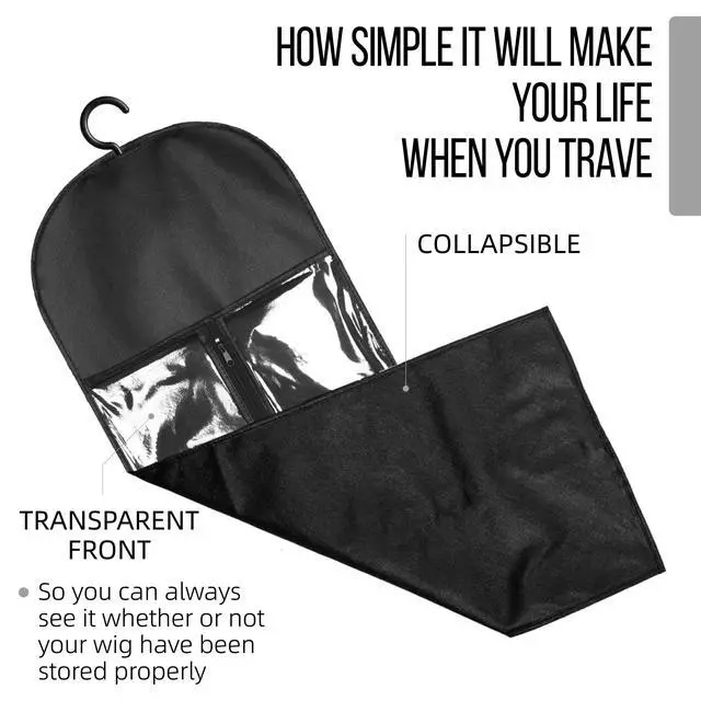 Alt view image 5 of 7 - 3PCS Hair Extension Holder Wig Storage Bags with Hanger Wig Holder for Multiple Wigs Hanger Dust-proof Storage Organizer with Hook Hair Extensions, wigs & accessories (Black)