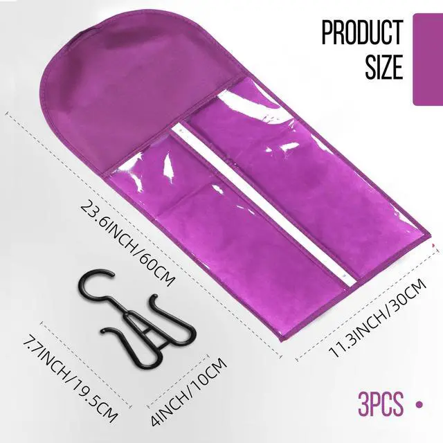 Alt view image 2 of 7 - 3PCS Wig Bags Storage with Hanger Wig Holder Wig Hanger for Multiple Wigs Portable Hair Extension Holder Dust-proof Hair Extension Storage Wigs Stand Hair Extensions, wigs & accessories (Purple)