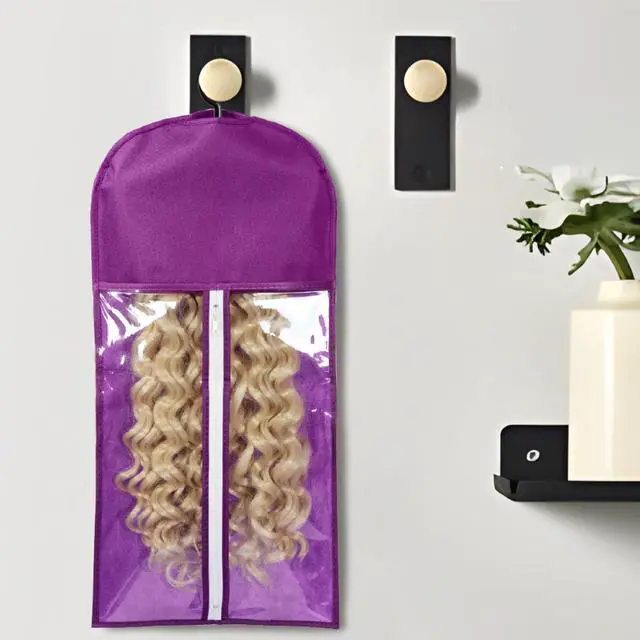 Alt view image 7 of 7 - 3PCS Wig Bags Storage with Hanger Wig Holder Wig Hanger for Multiple Wigs Portable Hair Extension Holder Dust-proof Hair Extension Storage Wigs Stand Hair Extensions, wigs & accessories (Purple)