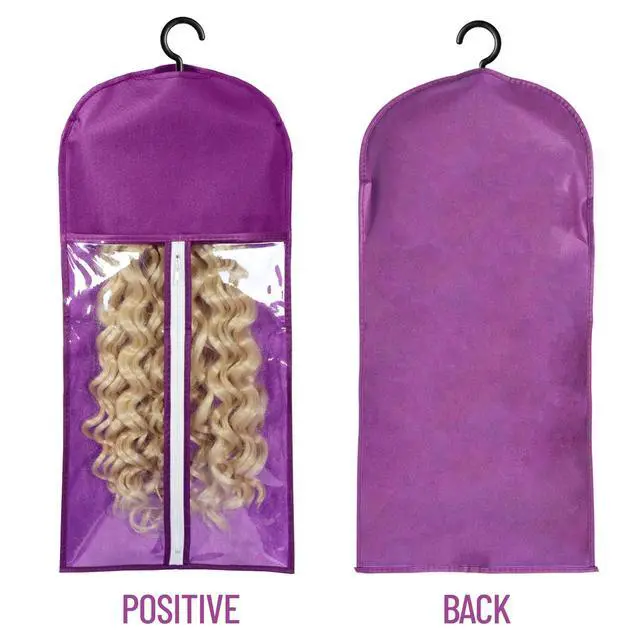 Alt view image 3 of 7 - 3PCS Wig Bags Storage with Hanger Wig Holder Wig Hanger for Multiple Wigs Portable Hair Extension Holder Dust-proof Hair Extension Storage Wigs Stand Hair Extensions, wigs & accessories (Purple)