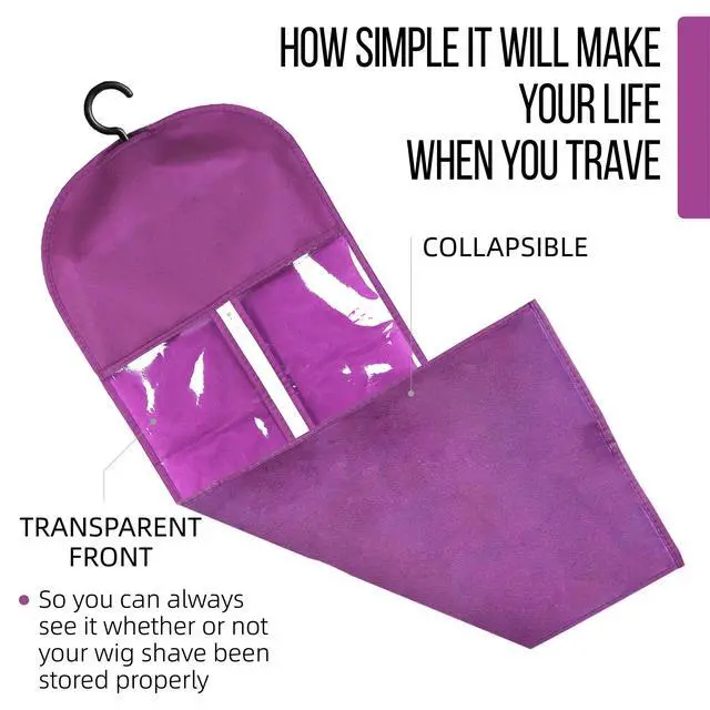 Alt view image 5 of 7 - 3PCS Wig Bags Storage with Hanger Wig Holder Wig Hanger for Multiple Wigs Portable Hair Extension Holder Dust-proof Hair Extension Storage Wigs Stand Hair Extensions, wigs & accessories (Purple)