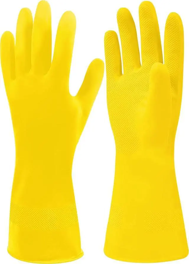 Alt view image 7 of 7 - Pair Cleaning Gloves, Reusable Natural Rubber Dish Gloves, Waterproof Latex Non-Slip Dishwashing Gloves for Kitchen and Household (Large, 1 Pack)