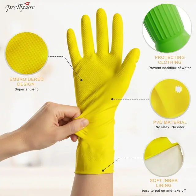 Alt view image 2 of 6 - 2 Pairs Rubber Cleaning Gloves long & short for Household - Reusable Dishwashing Gloves for Kitchen, Flexible Long-lasting