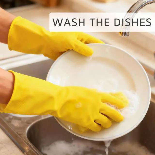 Alt view image 3 of 6 - 2 Pairs Rubber Cleaning Gloves long & short for Household - Reusable Dishwashing Gloves for Kitchen, Flexible Long-lasting