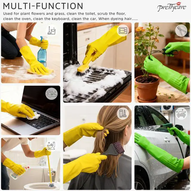 Alt view image 5 of 6 - 2 Pairs Rubber Cleaning Gloves long & short for Household - Reusable Dishwashing Gloves for Kitchen, Flexible Long-lasting