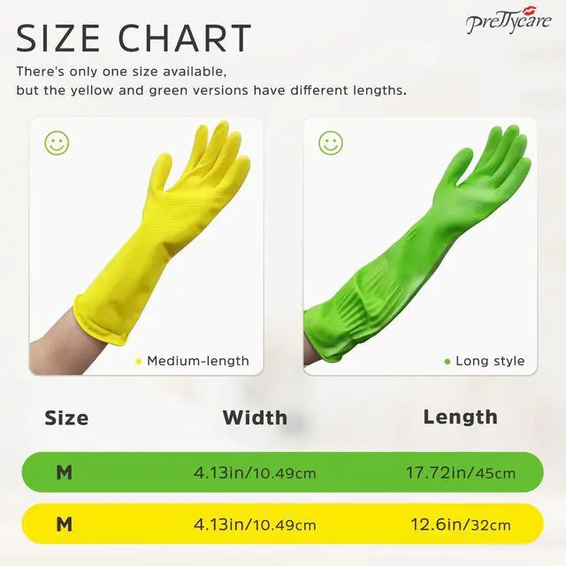 Alt view image 6 of 6 - 2 Pairs Rubber Cleaning Gloves long & short for Household - Reusable Dishwashing Gloves for Kitchen, Flexible Long-lasting