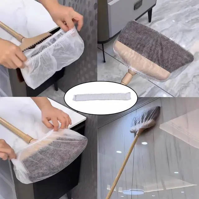 Alt view image 3 of 7 - 40 Pack Disposable Broom Covers Pet Hair Removal Broom Cloth Cover Caps Sweeping Fur Remover Tool for Broom and Dustpan Set Handy Brooms Baseboards Molding Dust Cobwebs up High Heater