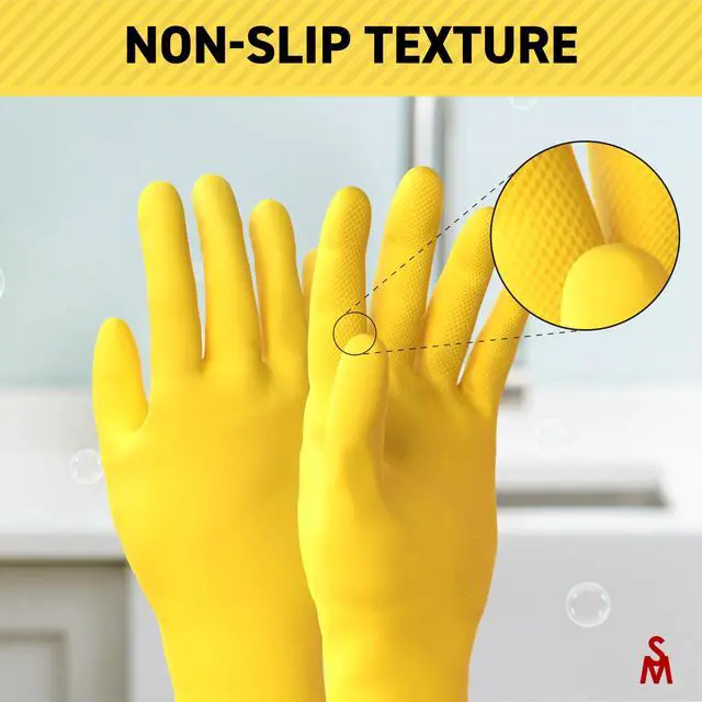 Alt view image 3 of 7 - 3/6 Pairs Cleaning Gloves, Reusable Natural Rubber Dish Gloves, Waterproof Latex Non-Slip Dishwashing Gloves for Kitchen and Household (Large, 3 Pack)