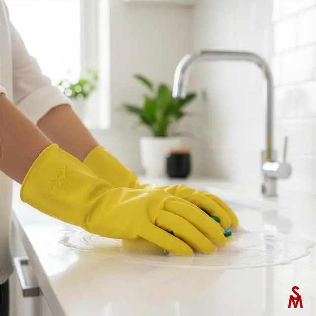 Alt view image 2 of 7 - 3/6 Pairs Cleaning Gloves, Reusable Natural Rubber Dish Gloves, Waterproof Latex Non-Slip Dishwashing Gloves for Kitchen and Household (Large, 3 Pack)