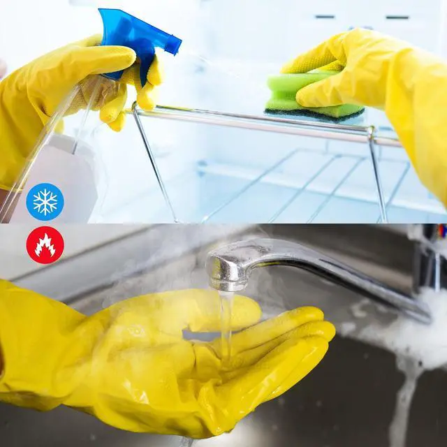 Alt view image 5 of 6 - Rubber Cleaning Dishwashing Gloves for Kitchen Dish - Thicken Reusable Gloves for Washing Dishes, 2 Pairs Yellow Beige Medium