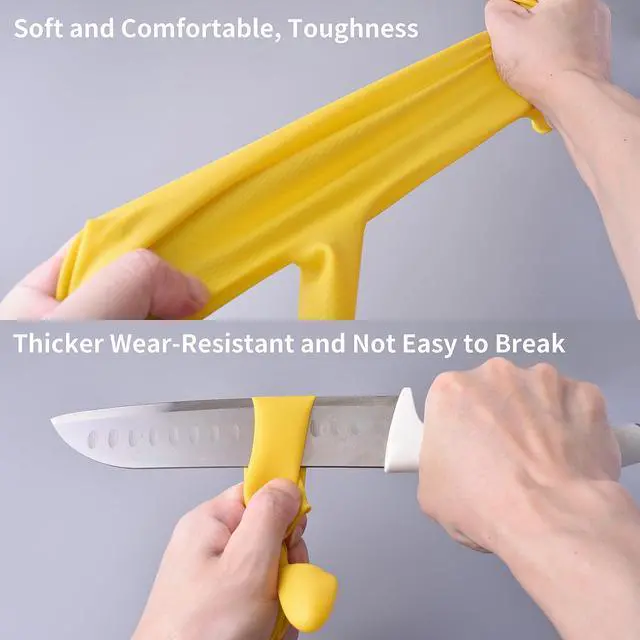 Alt view image 4 of 6 - Rubber Cleaning Dishwashing Gloves for Kitchen Dish - Thicken Reusable Gloves for Washing Dishes, 2 Pairs Yellow Beige Medium