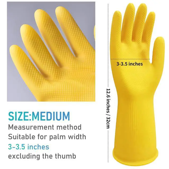 Alt view image 6 of 6 - Rubber Cleaning Dishwashing Gloves for Kitchen Dish - Thicken Reusable Gloves for Washing Dishes, 2 Pairs Yellow Beige Medium