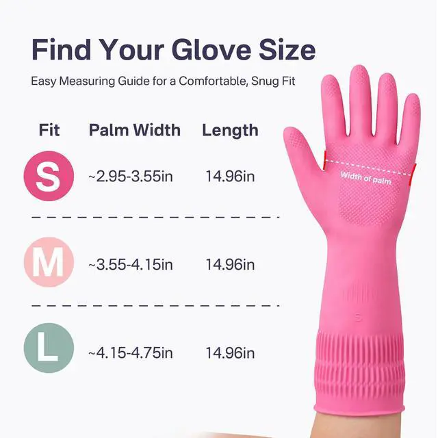 Alt view image 7 of 7 - Rubber Dishwashing Gloves, 2 Pairs, Reusable Cleaning Dish Gloves for Kitchen, Non-Slip, Waterproof Dish Washing, Long Cuff for Woman (Pink+Red, Medium)