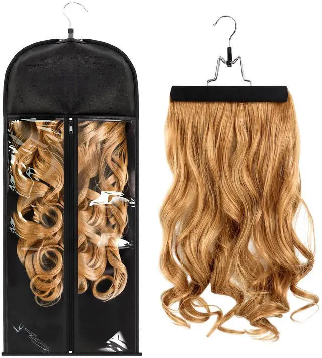 Main image of 1 Pack Wig Storage Bag with Hanger Hair Extensions Wig Storage Extra Long Hair Extension Holder with Transparent Zip Up Closure (Size Large)