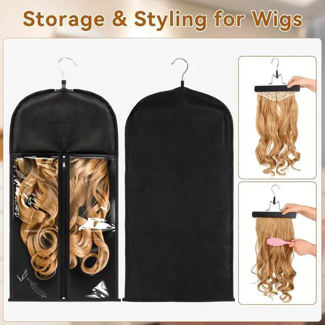 Alt view image 3 of 7 - 1 Pack Wig Storage Bag with Hanger Hair Extensions Wig Storage Extra Long Hair Extension Holder with Transparent Zip Up Closure (Size Large)