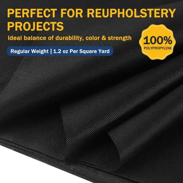 Alt view image 3 of 7 - Upholstery Cambric Dust Cover Fabric, 60 Inch x 3 Yard Replacement for Underside of Couch, Chairs, Box Spring Foundations, Upholstering Project, Black (Regular Weight | 1.2 oz Per Square Yard)