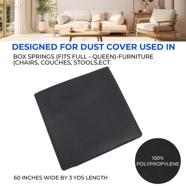 Alt view image 3 of 7 - Upholstery Cambric Dust Cover Fabric 60 Inch x 3 Yard Replacement Bottom Replacement for Underside of Mattress Box Spring or Foundation, Sofas, Chairs, Conceals Frame and Staples Inside Furniture