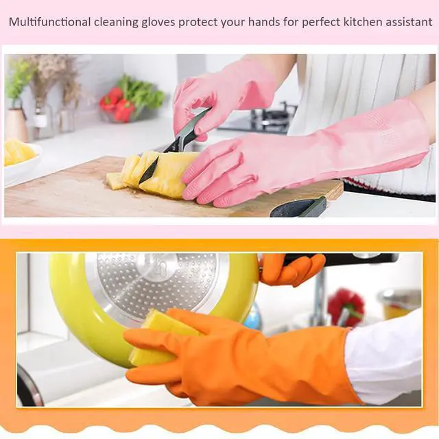 Alt view image 5 of 7 - Colors Rubber Dishwashing Gloves Without Liner, Reusable Cleaning Gloves Latex Free, Waterproof Household Cleaning Gloves for Laundry, Gardening(Large)