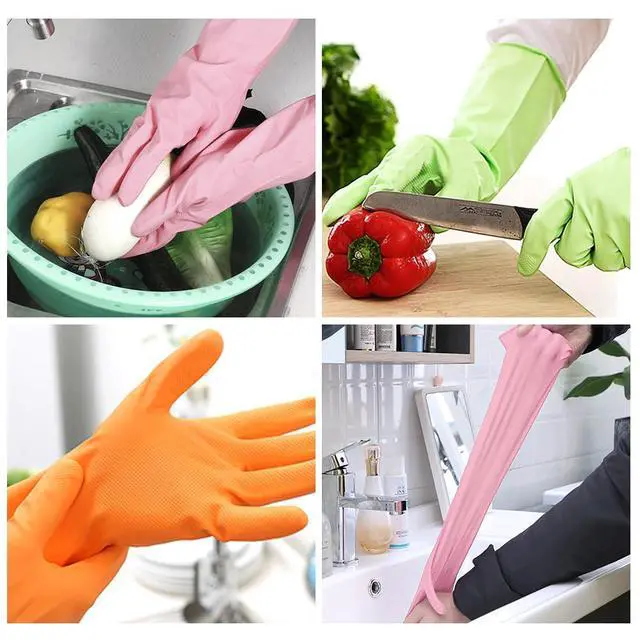 Alt view image 3 of 7 - Colors Rubber Dishwashing Gloves Without Liner, Reusable Cleaning Gloves Latex Free, Waterproof Household Cleaning Gloves for Laundry, Gardening(Large)