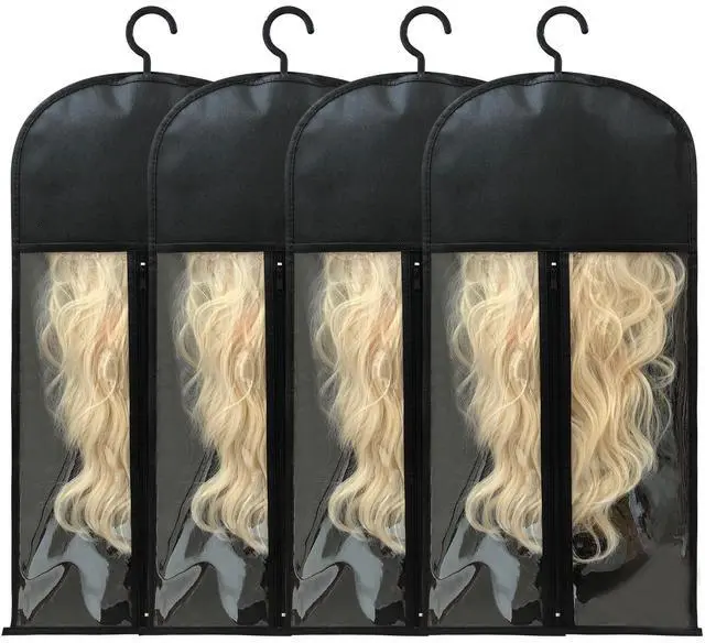 Main image of 4Pcs Wig Storage Wig Bags Storage with Hanger, Wig Storage Bag with Hair Extensions Wigs and Accessories, Breathable and Easy to Carry Home Hair Salon Travel Available (Black 23.5in)