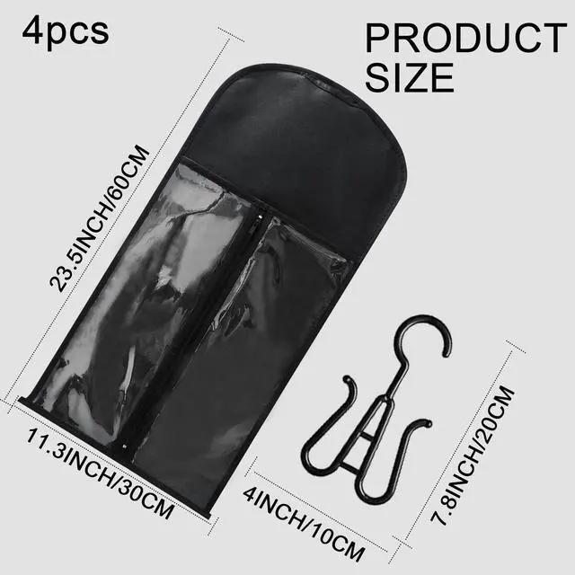 Alt view image 2 of 7 - 4Pcs Wig Storage Wig Bags Storage with Hanger, Wig Storage Bag with Hair Extensions Wigs and Accessories, Breathable and Easy to Carry Home Hair Salon Travel Available (Black 23.5in)