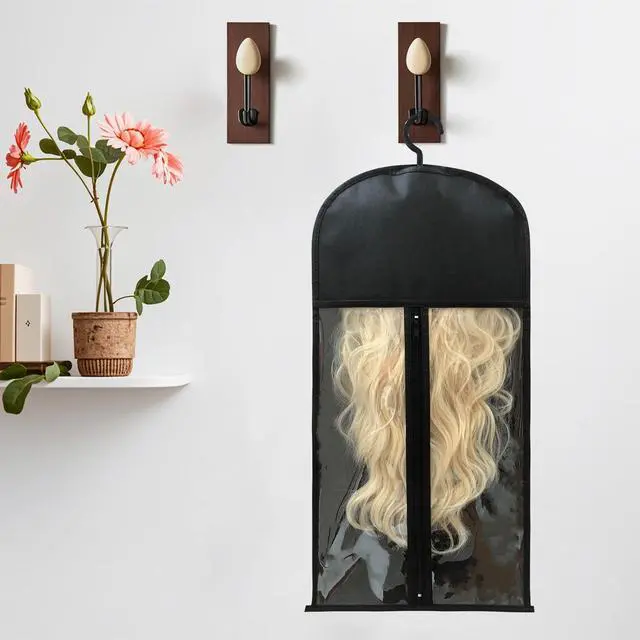 Alt view image 4 of 7 - 4Pcs Wig Storage Wig Bags Storage with Hanger, Wig Storage Bag with Hair Extensions Wigs and Accessories, Breathable and Easy to Carry Home Hair Salon Travel Available (Black 23.5in)