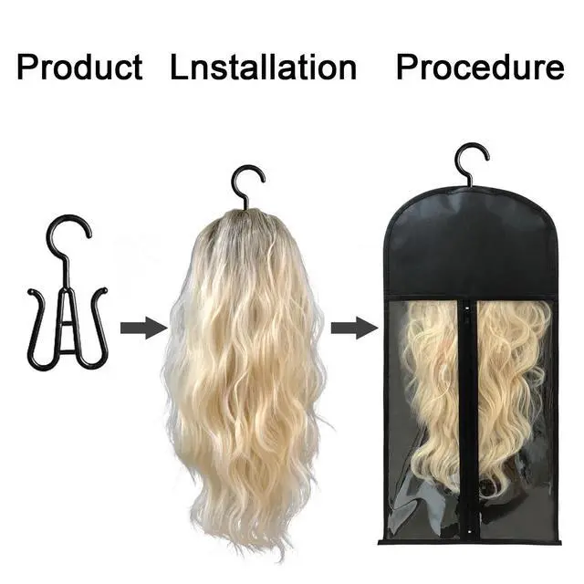 Alt view image 3 of 7 - 4Pcs Wig Storage Wig Bags Storage with Hanger, Wig Storage Bag with Hair Extensions Wigs and Accessories, Breathable and Easy to Carry Home Hair Salon Travel Available (Black 23.5in)