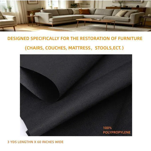 Alt view image 2 of 6 - 60 Inch x 3 Yard Upholstery Black Cambric Dust Cover Fabric Replacement for Sofas, Dining Chairs, Conceals Frame and Staples Inside Furniture
