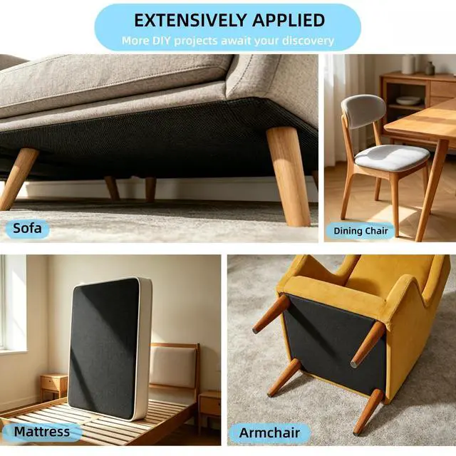 Alt view image 3 of 6 - 60 Inch x 3 Yard Upholstery Black Cambric Dust Cover Fabric Replacement for Sofas, Dining Chairs, Conceals Frame and Staples Inside Furniture