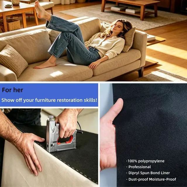 Alt view image 4 of 6 - 60 Inch x 3 Yard Upholstery Black Cambric Dust Cover Fabric Replacement for Sofas, Dining Chairs, Conceals Frame and Staples Inside Furniture