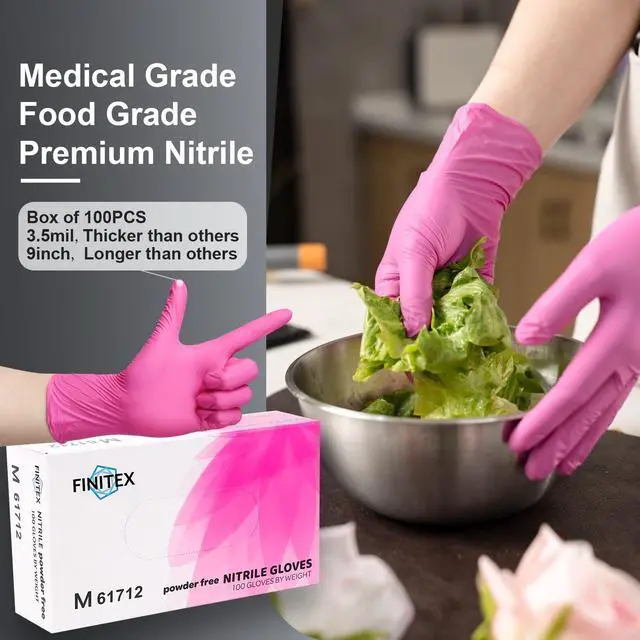 Alt view image 7 of 7 - Nitrile Disposable Latex-Free Gloves - 3.5mil 100PCS/Box 9inch Long Powder-Free Guantes de Nitrilo Cleaning Medical Exam Food Cooking Glove (100, Medium)