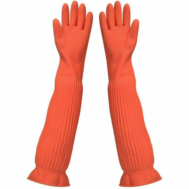 Main image of 22.05" Long Cuff Natural Latex Cleaning Gloves, Reusable Non-Slip