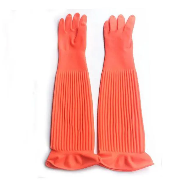 Alt view image 2 of 7 - 22.05" Long Cuff Natural Latex Cleaning Gloves, Reusable Non-Slip