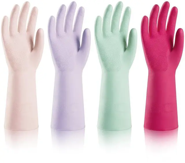 Main image of 4 Pairs Nitrile Cleaning Gloves, Latex free Reusable Dishwashing Gloves for Women, Kitchen and Bathroom Cleaning, Non-Slip &Flexible, 10 Mil, Colorful, M