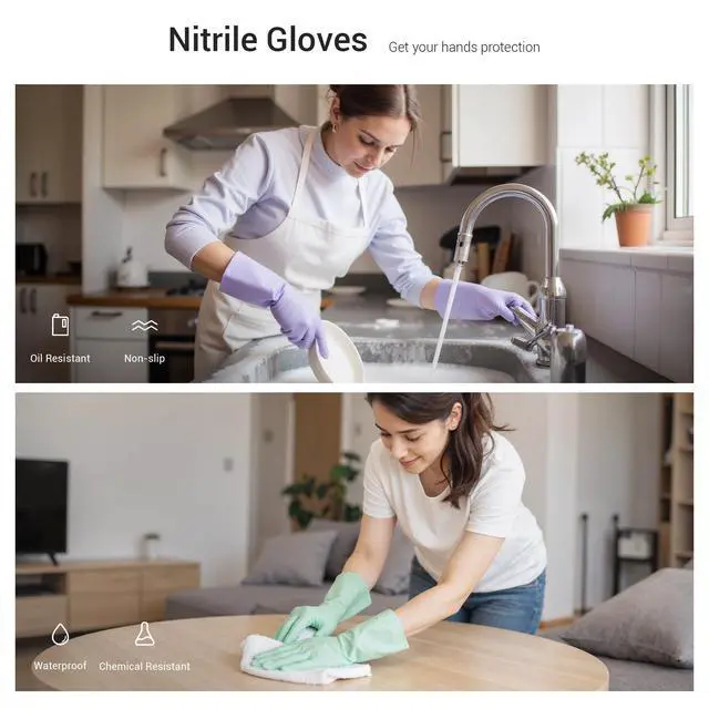 Alt view image 4 of 5 - 4 Pairs Nitrile Cleaning Gloves, Latex free Reusable Dishwashing Gloves for Women, Kitchen and Bathroom Cleaning, Non-Slip &Flexible, 10 Mil, Colorful, M