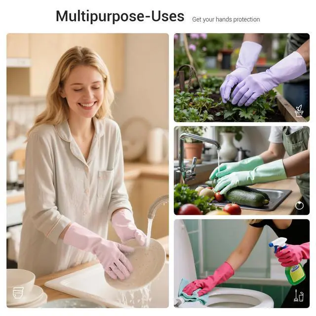 Alt view image 3 of 5 - 4 Pairs Nitrile Cleaning Gloves, Latex free Reusable Dishwashing Gloves for Women, Kitchen and Bathroom Cleaning, Non-Slip &Flexible, 10 Mil, Colorful, M